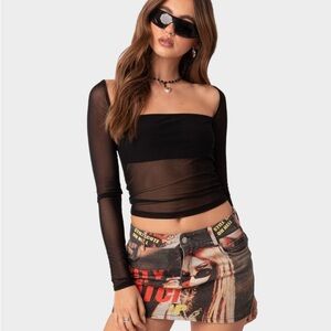 Edikted Black Mesh Long Sleeve Blouse